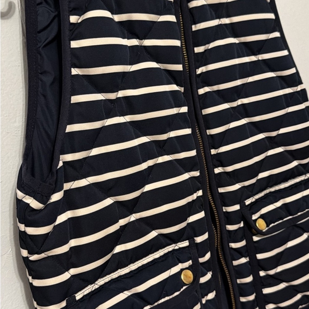 J. Crew Striped Quilted Vest in Navy and Cream - Picture 2 of 9